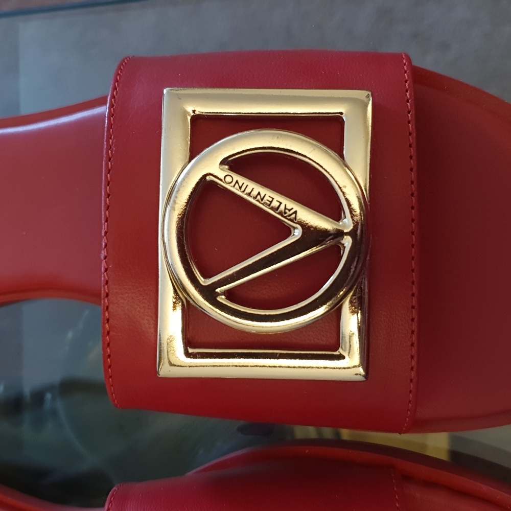 Valentino Red Slippers with Gold Accents - Picture 3 of 8